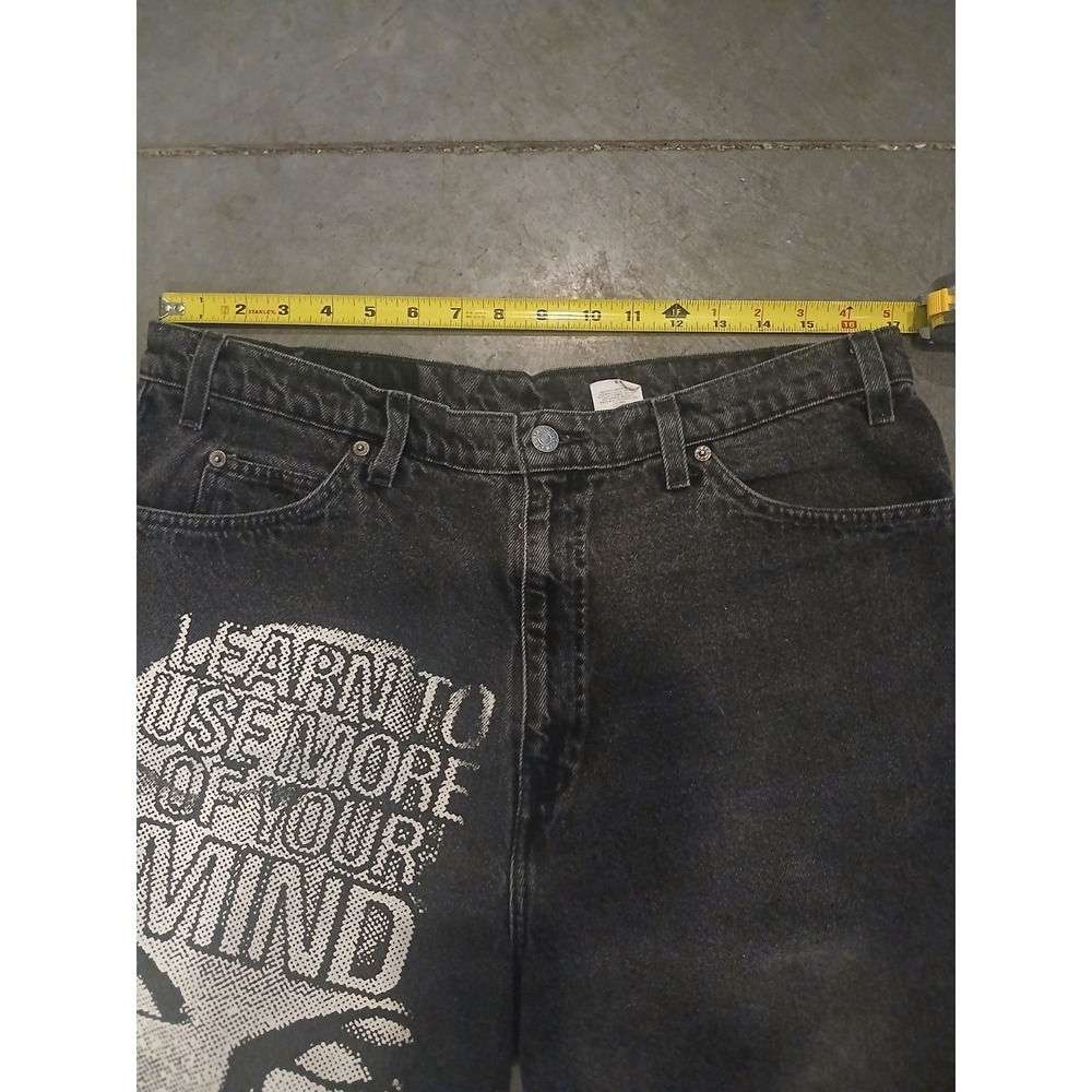 Rare Levis 550 Orange Tab Jean Shorts Jorts Black Denim 38 '94 - Picture 10 of 11
